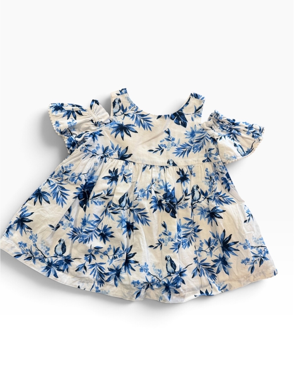 Janie and Jack Baby Parrot Dress 3-6 Months Blue and White Floral Cotton